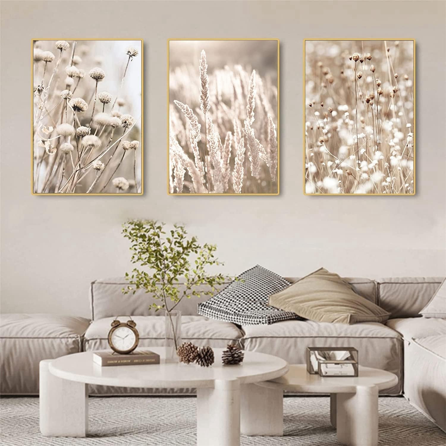 LPFNSF Beige Home Decoration Poster, Modern Reed Plant Decoration Landscape Painting, Bedroom, Living Room, Office Background Wall Decoration Poster, Frameless. (Style 1, 50x70cm*3)