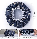 SARG Premium Double Layer Shower Cap with Flower Design - Reusable Waterproof view 4