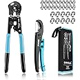 SHALL 2-IN-1 Pex Crimping Clamp Cinch & Remove Tool with Pipe Hose Cutter, Pex Pipe Fitting Crimper Tool Kit for 3/8" to 1" Stainless Steel Clamps Including 20pcs 1/2", 10pcs 3/4" Clamps & Storage Bag