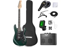AODSK Electric Guitar, 39" Beginner Electric Guitar Kit, Matte Finish, HSS Pickups, Guitar Starter Kit with AMP, Includes Digital Tuner, Strings, Pick, Vibrato Bar, Capo, Strap, Gig Bag (Green)