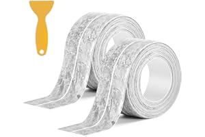 FIXMEND 2 Packs Caulk Tape Strip, Caulk Tape Waterproof Self Adhesive, Bathtub Caulk Strip Sealant Tape for Kitchen Countertop, Sink, Bathroom, Toilet, Floor Wall Edge Protector(Grey Marble 10.5Ft X 1.5In)
