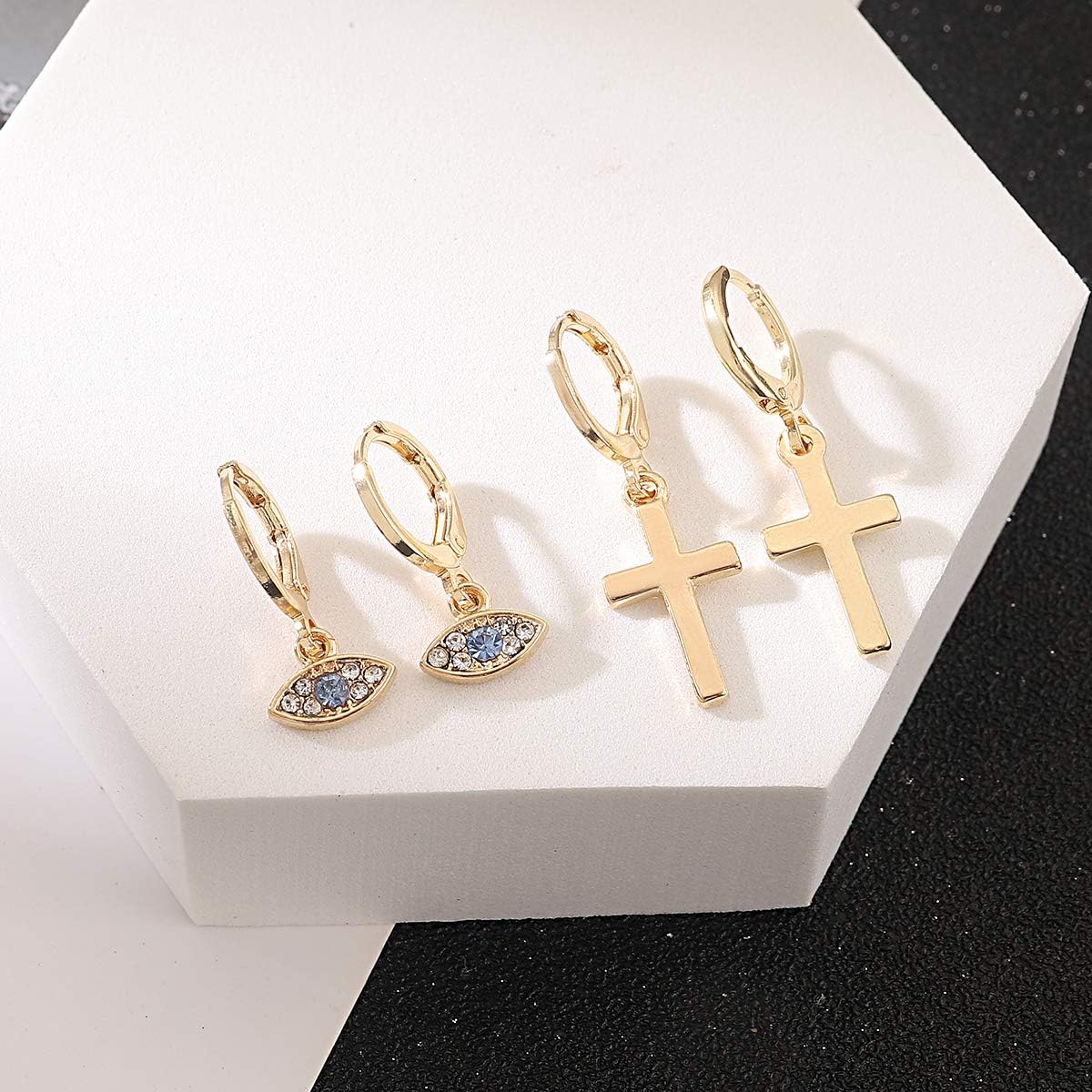 AIDSOTOU 9 Pairs Small Gold Butterfly Star Hoop Earrings Set for Women Girls Mini Huggie Hoop Earrings with Dangle Charms: Clothing