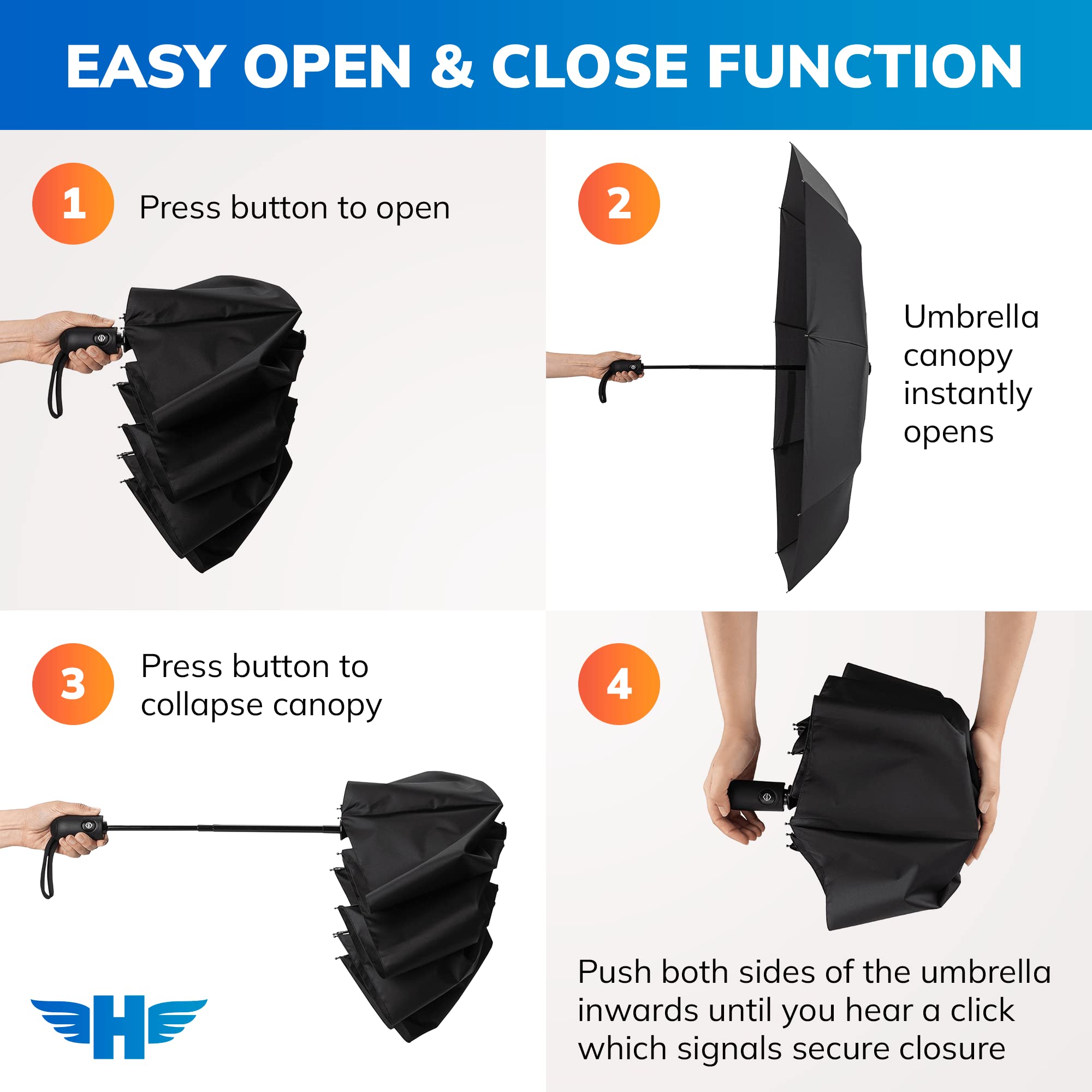 Hero Travel Supply HERO Travel Umbrella – Windproof, Compact and Portable