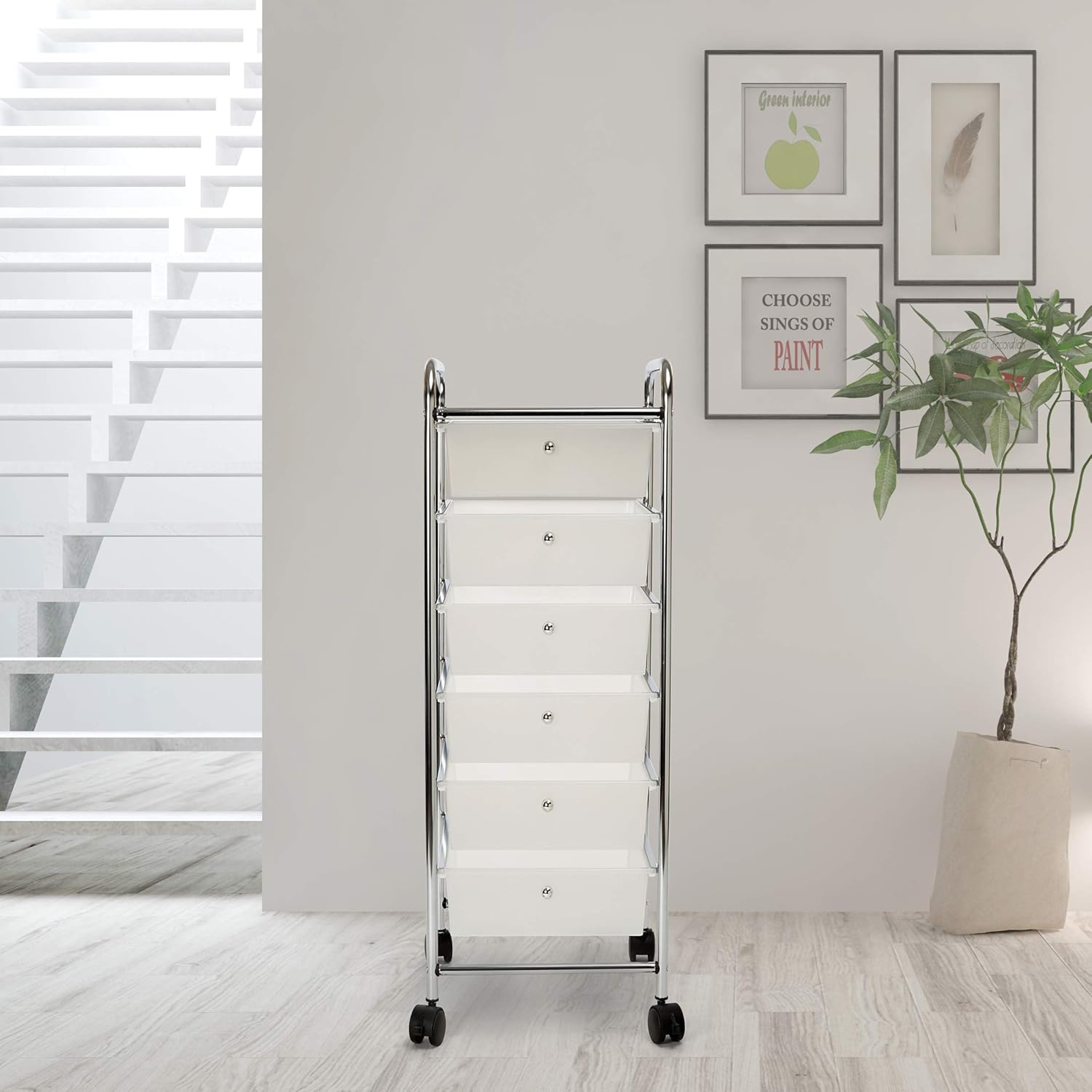 Seville Classics Large 6-Drawer Multipurpose Mobile Rolling Utility Storage Bin Organizer Cart, White: Home & Kitchen