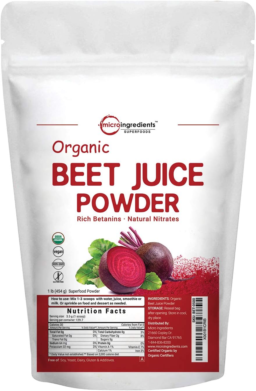 Organic Super Beet Juice Powder, 1 Pound Natural Nitrates for Energy