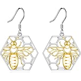 LUHE Bee Earrings for Women 925 Sterling Silver Bumble Earrings with Honeycomb Honeybee Jewelry Dangle Gifts for Women