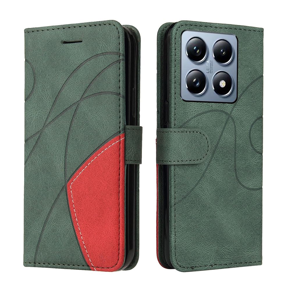XINNI Protective Phone Case for Xiaomi 14T Pro, PU/TPU Vintage Flip Leather Shockproof Cover Magnetic Book Style Wallet, Green