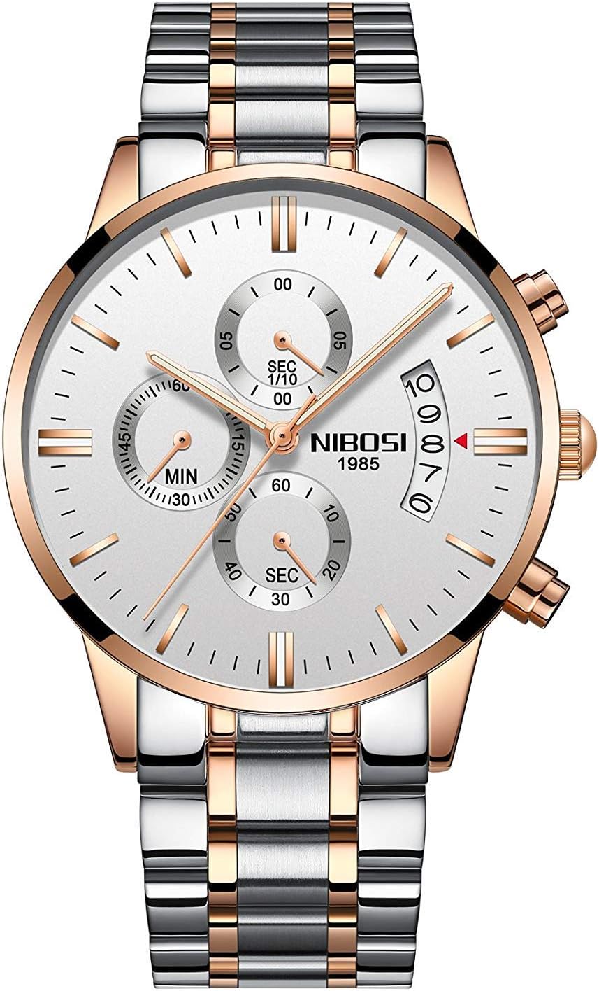 Men's Watches Chronograph Analogue Quartz Stainless Steel Watch Luminous Date Calendar Wristwatch