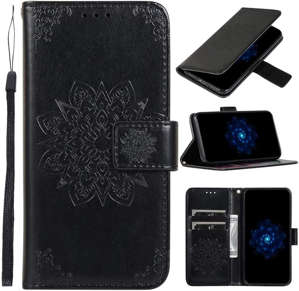 Redmi Note 5 Wallet Cases Embossed Mandala PU Leater Flip Phone Cover Case for Xiaomi Redmi Note 5 Pro - Black