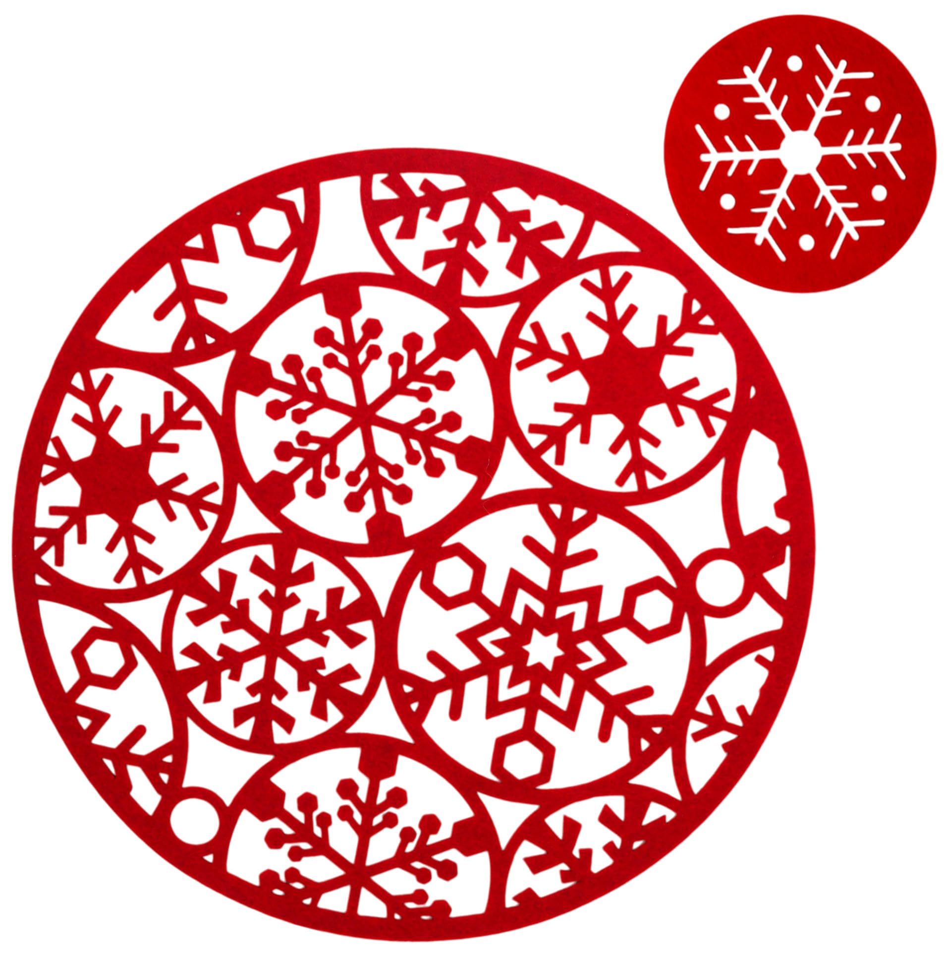 Set Of 8 ROUND Red Felt Christmas Dinner Table Place Mats And 8 Coasters