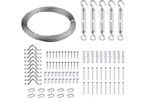 Fshihine String Light Hanging Kit, 100ft Wire Rope & Turnbuckle Kit, 1/16 Stainless Steel Wire Cable for Guide, 7×7 Strands Core Aircraft Cable, Turnbuckles for Cables Wire, Picture Hanging, Fence