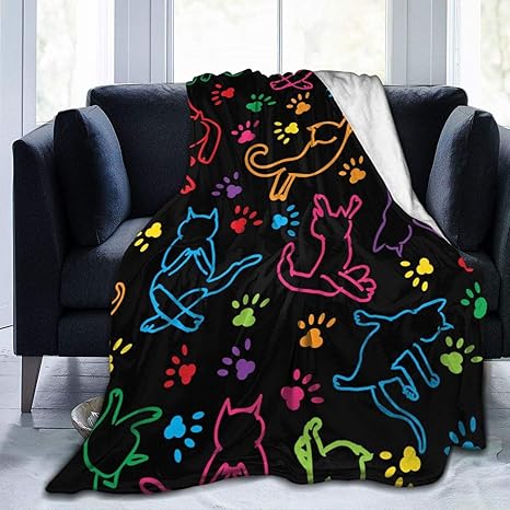 Amazon Co Jp 毛布 シングル 黒の背景にかわいい抽象的な虹の猫 寝具 153cmx4cm ホーム キッチン