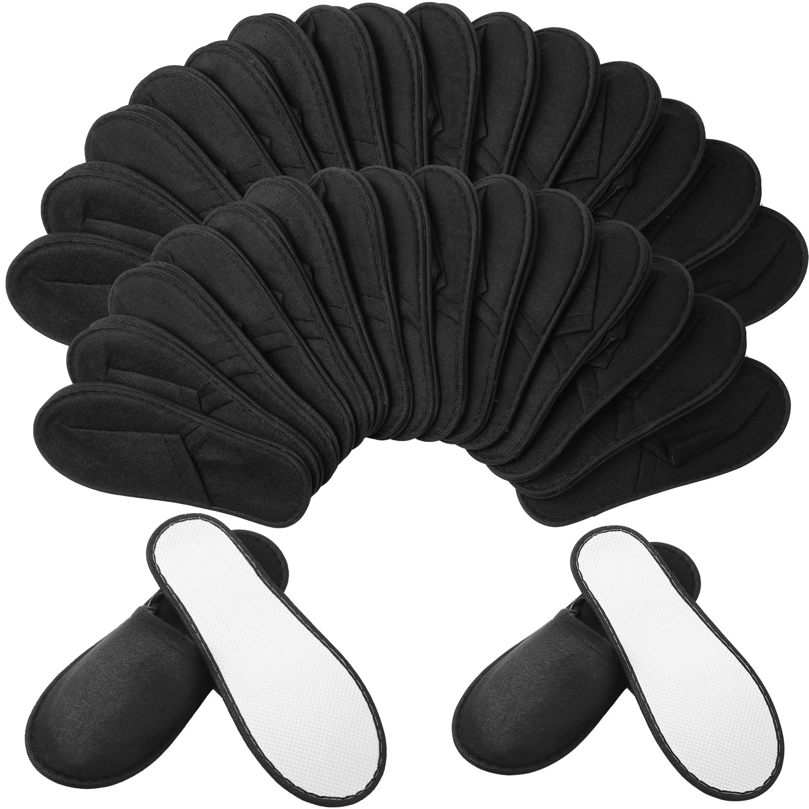 Photo 1 of Geyoga 30 Pairs Disposable Spa Slippers for Guest Non Slip House Hotel Closed Toe Indoor Slipper for Men Women Home Wedding Travel, 2 Size(Black)