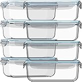 Glass Food Storage Containers with Lids 30 Oz 16 Pc (Set of 8) Airtight Large Reusable Leak Proof BPA Free Food Prep Containe