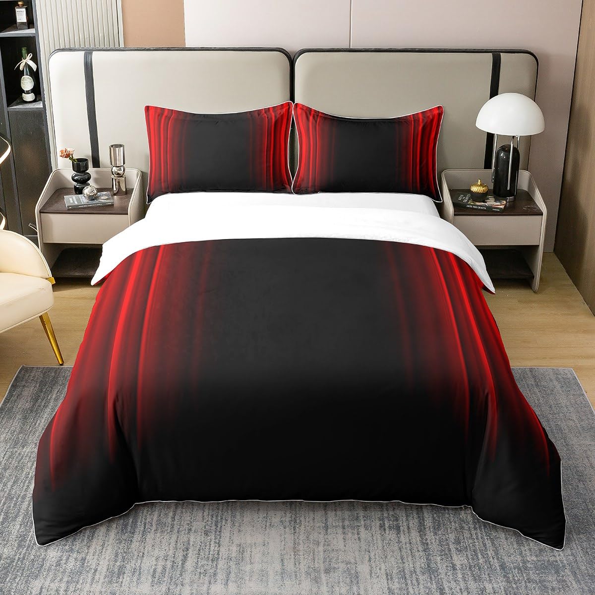 Loussiesd Abstract Ombre 100% Cotton Duvet Cover Kids Red and Black Bedding 100% Cotton Set Room Decor 3Pcs King Size Zipper — image 1