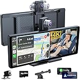 10.26 Inch Apple Carplay Screen for Car with Apple Car Play and Android Auto, Carplay Touchscreen with Rotatable 4K Dash Cam 