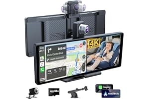 10.26 Inch Apple Carplay Screen for Car with Apple Car Play and Android Auto, Carplay Touchscreen with Rotatable 4K Dash Cam 