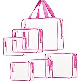 6pcs Clear Cosmetic Bags, TSA Approved Toiletry Bag Set Crystal Clear Travel Beach Essentials Bag Organization PVC, Clear Makeup Bags Luggage Pouch Carry on Airport Airline Compliant Bag Women Men