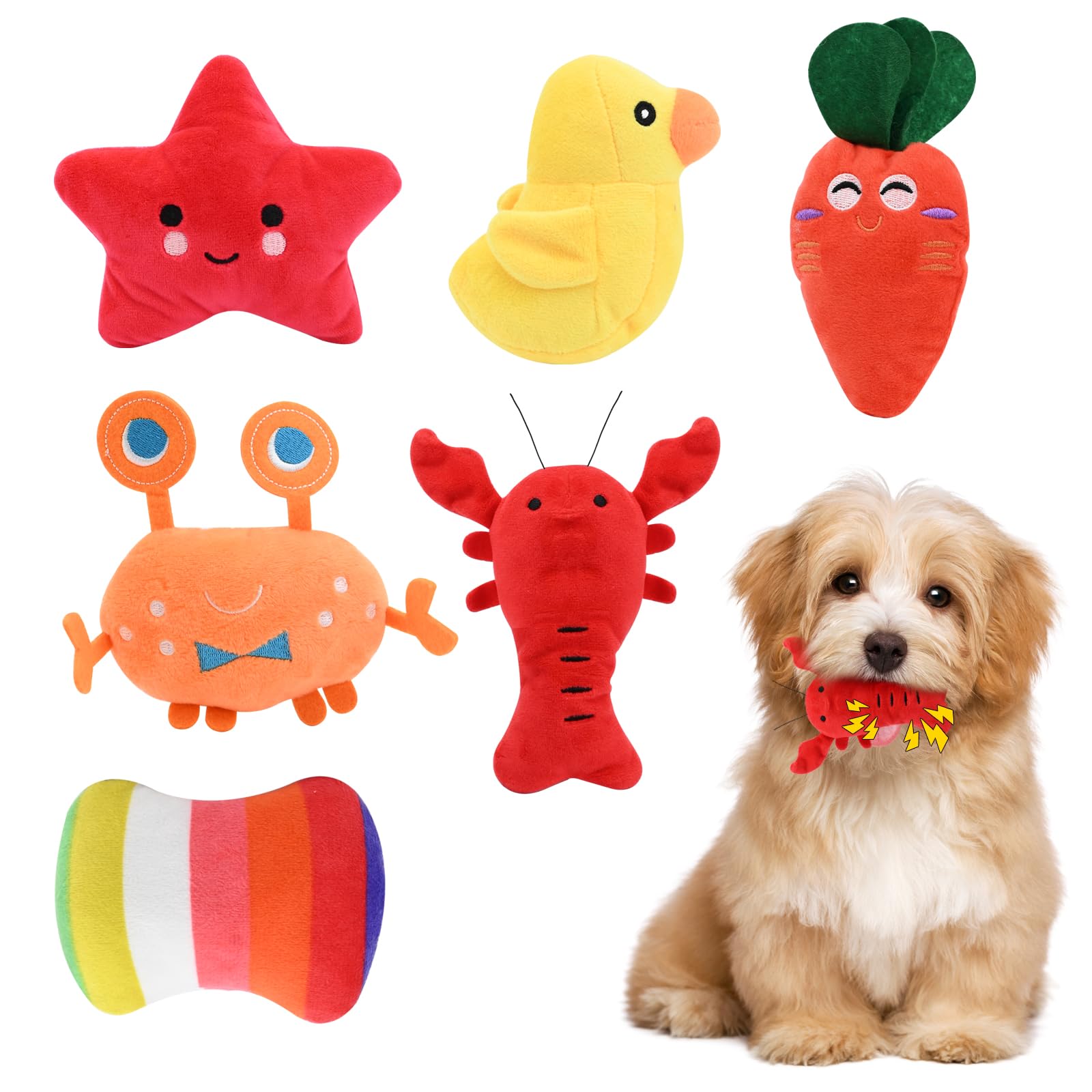 6 Pack Puppy Toys,Dog Squeaky Toys,Small Dogs Interactive Teething Plush Soft Chew Toy,Fruit Vegetable Animals Interacting Pet Teddy Toy, Dog Companion Puppy Accessories for Puppies Small Medium Dogs