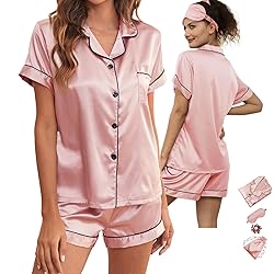WJing Yi Jia 5Pcs Womens Soft Satin Pajama Set
