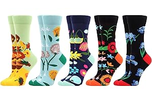 WeciBor Women's Funny Colorful Novelty Pattern Combed Cotton Socks 5 Pairs