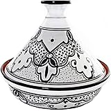 Le Souk Ceramique Cookable Tagine, 12-Inch, Black and White Sabrine Design