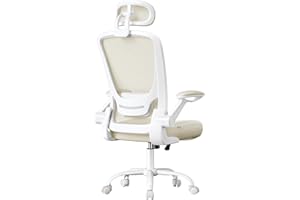 SONGMICS Office Chair, Mesh Swivel Chair, Ergonomic Lumbar and Head Support, Tilt Function, Wide Seat, Foldable Armrests, for