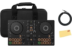 Pioneer DJ AlphaTheta DDJ-FLX2 Compact 2-Channel DJ Controller Bundle with Case, Instrument Cable, and Austin Bazaar Polishing Cloth