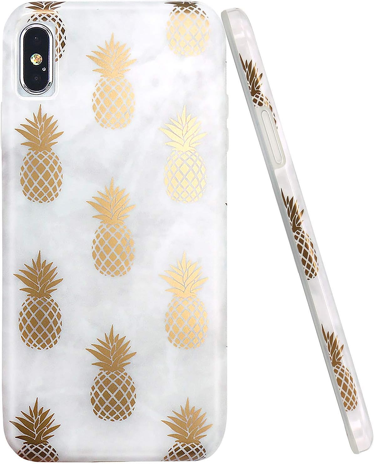 JAHOLAN Compatible iPhone Xs Max Case Shiny Rose Gold Pineapples Marble Design Clear Bumper TPU Soft Rubber Silicone Cover Phone Case for iPhone Xs Max 2018 Grey