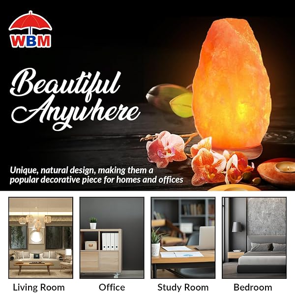 WBM SALT LAMP – USB HIMALAYAN SALT LAMP WITH TOUCH DIMMER CONTROL, NATURAL PINK CRYSTAL, 5-7 LBS, WOODEN BASE, LED BULB, ROOM DECOR, HOME DECOR, RELAXATION, AMBIANCE, GIFT