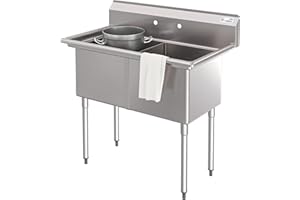 KoolMore 42 in. 16-Gauge 2-Compartment Commercial Sink with Backsplash, Bowl Dimensions 18"x18"x14" in Stainless-Steel (KM-SB181814-N316)