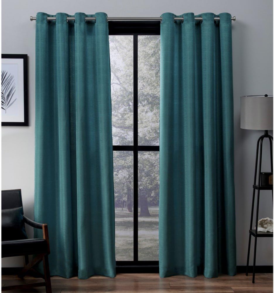 Exclusive Home Curtains Virenze Faux Silk Window Curtain Panel Pair with Grommet Top, 54x84, Teal, 2 Piece