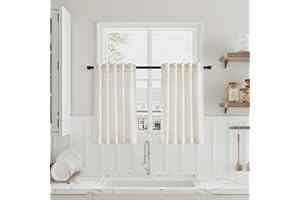 Nanspring Beige Cafe Curtains 24 Inches Long 2 Panels Back Tab Rod Pocket Half Kitchen Window Curtain Over Sink Short Linen Semi Sheer Farmhouse Tiers Curtains for Bathroom RV 30x24 in Long