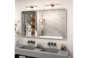 CHARMOR 55x30 Silver Bathroom Mirror for Wall, Brushed Metal Silver Framed Bathroom Vanity Mirror, Rounded Corner Rectangle Mirror, Shatterproof, Anti-Rust (Horizontal/Vertical)