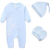 Newborn Baby Boys Outfit 3Pcs Baby Boy Clothing Letter Print Cotton Romper with Gloves and Hat