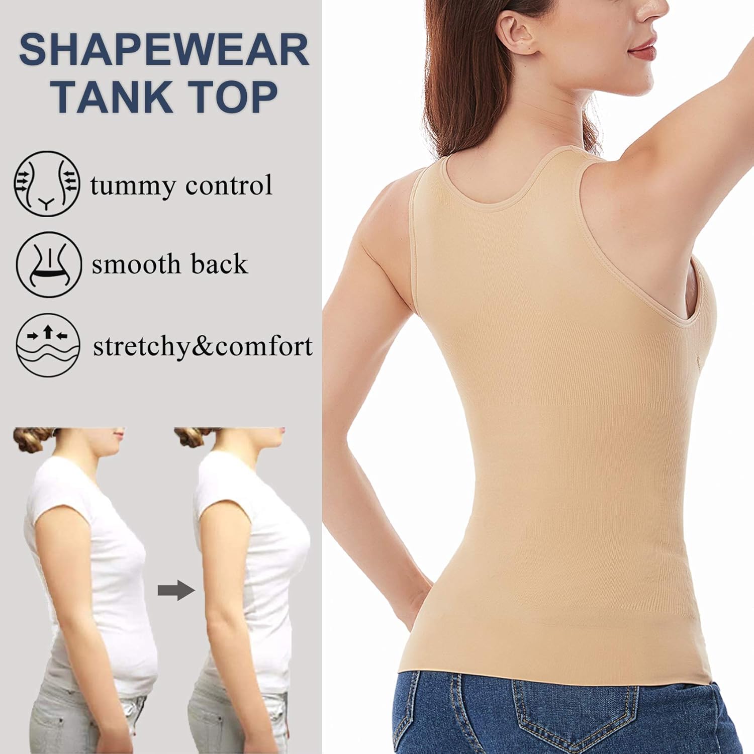 Womens Tummy Control Tank Tops with Built in Bra Slimming Shapewear Camisole Seamless Body Shaper Compression Top at  Women’s Clothing store