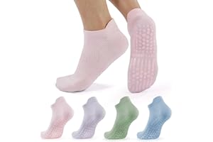 BUDERMMY Pilates Socks 4 Pairs Non Slip Yoga Socks for Women Cotton Grip Breathable Barefoot Workout Socks