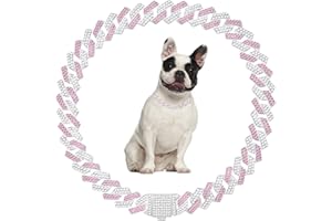 TELEYI Pink Dog Necklace,Bling Dog Chain Collars Diamond Cuban Link Dog Collar Rhinestone Cat Chain Sparkly Glitter Girls Female Kitten Puppy Necklace for Small Medium Large Pet,10 Inch