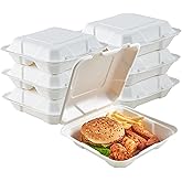 ECOLipak 50 Pack Clamshell Take Out Food Containers, 100% Compostable Disposable To Go Containers, 8X8 inch Heavy-Duty To Go Boxes for Food
