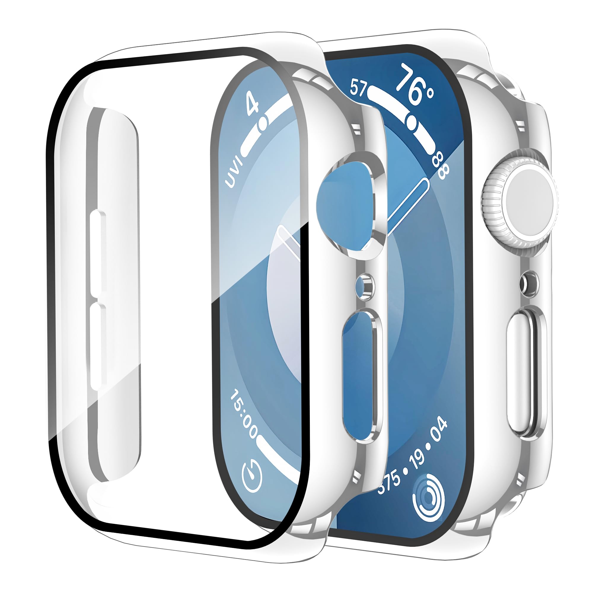 Smiling 2 Pack Case Compatible with Apple Watch SE 3 (2025)/ SE 2/ SE/Series 6/5/4 44mm with Tempered Glass Screen Protector, Hard PC Case Overall Protective Cover- 1 Black + 1 Silver