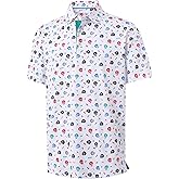 M MAELREG Mens Golf Shirt Short Sleeve Dry Fit Print Moisture Wicking Performance Patterns Collared Polo Shirt