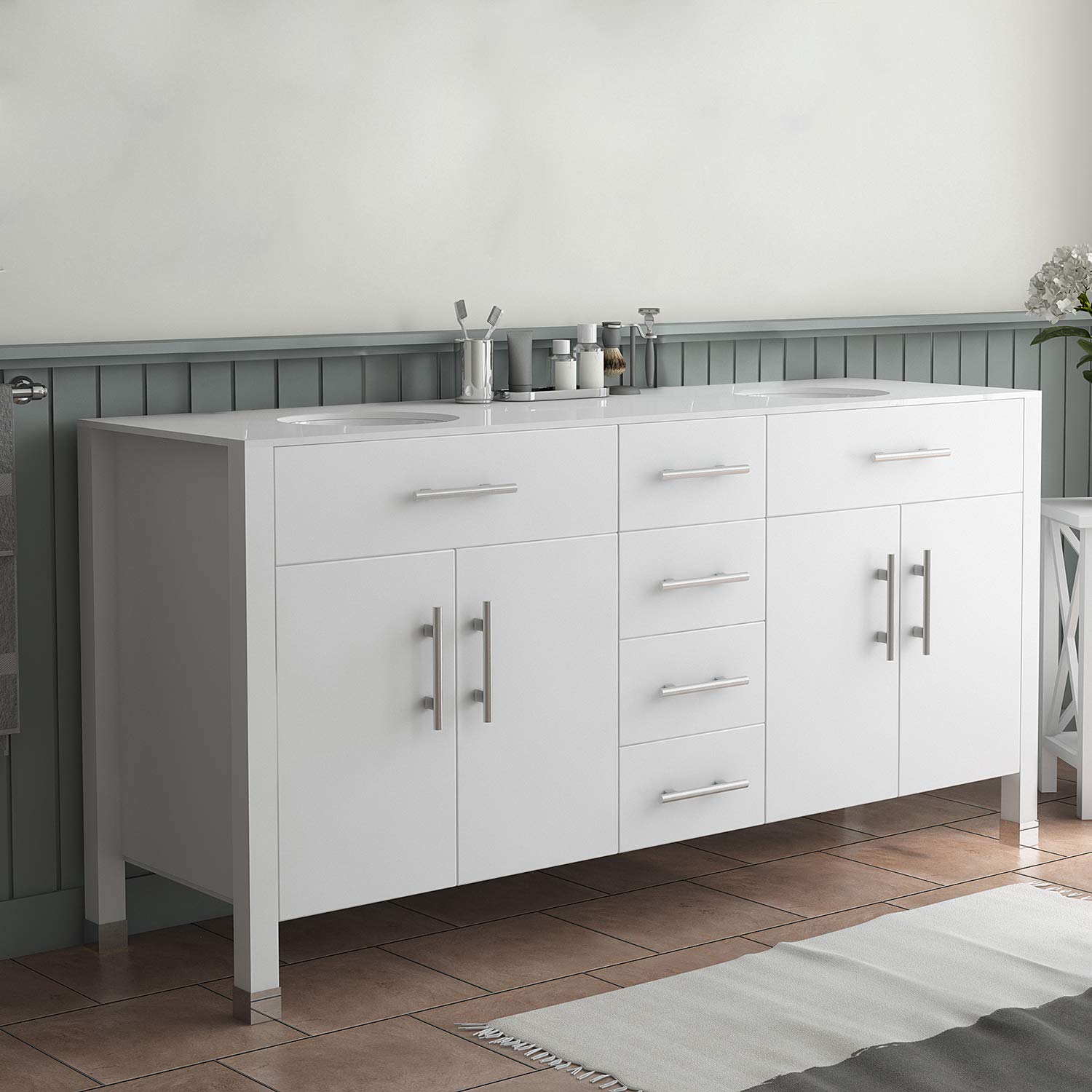 71 White Cabinet White Porcelain Top And Undermount Sinks