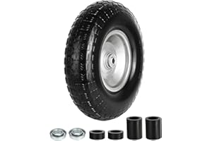 FEILOONG 13 Inch Wheelbarrow Tire Flat Free 4.00-6 Tires, 5/8" Bearings Universal Solid Tires with Extra 3/4" Bearings Replacement Wheel for Wheel Barrow, Hand Truck, Garden, Includes Adapter Kit