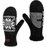 Jökulríki Touchscreen Mittens for Women Sherpa Fleece Lined Warm Winter Mitt Cold Weather Chunky Cable Knitted