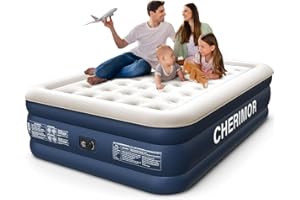 CHERIMOR Queen Air Mattress with Built in Pump, 18" Elevated Height, 48Hr Leak-Tested, Honeycomb Coil Support, 800 lbs Capacity, Fast 3-Min Inflation–Blow Up Mattress for Guest Room & Sleepover