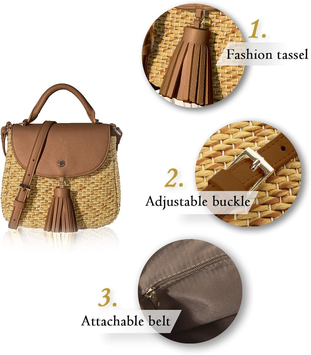 Woven Bag for Women Straw Cross Body Bag Shoulder Top Handle Satchel by The Lovely Tote Co.