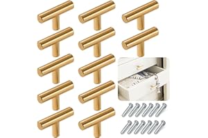 THSIREE 12PCS Cabinet Knobs, Cabinet Pulls Drawer Knobs, Single Hole Cabinet Hardware with Screws, for Kitchen Bedroom Furniture, Gold