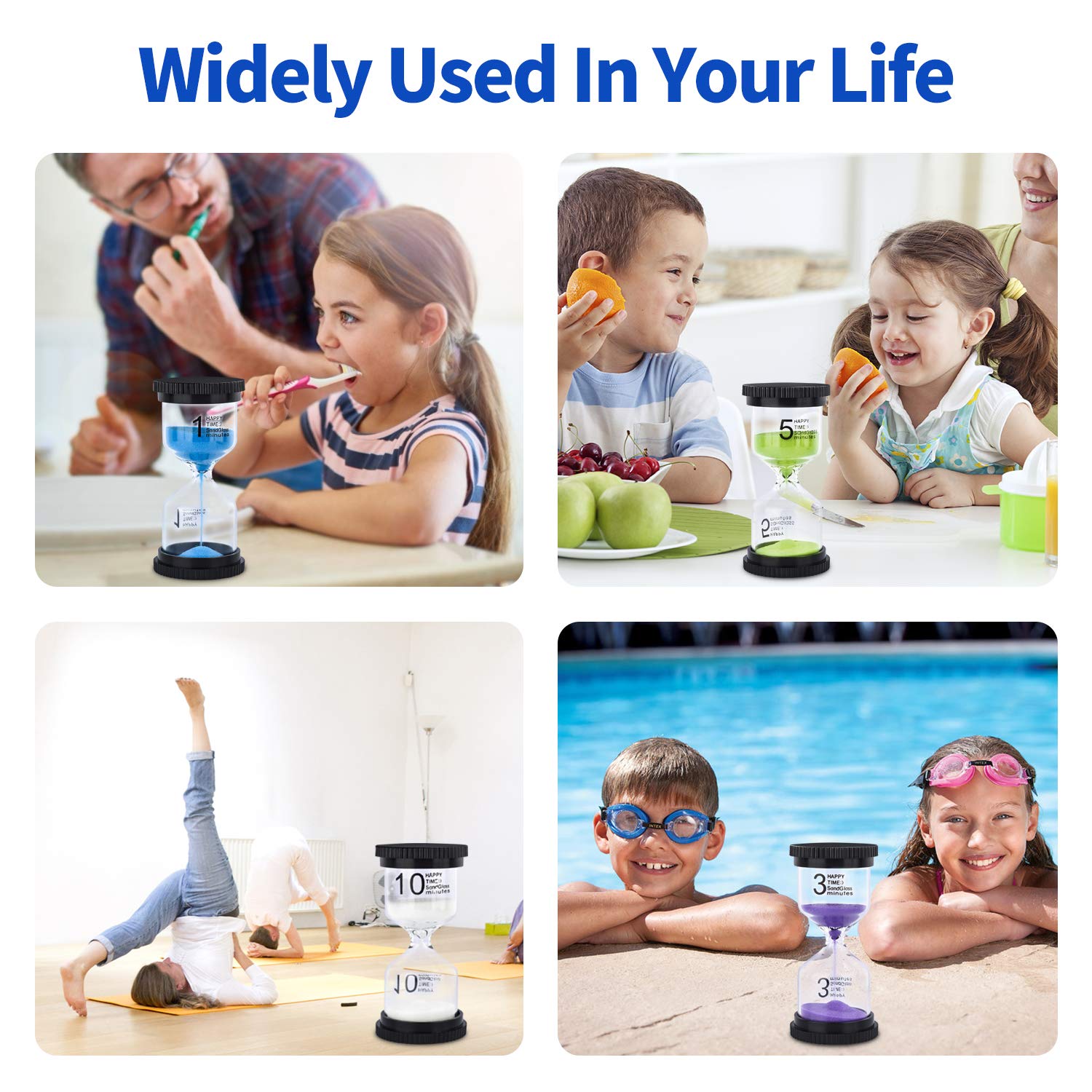 Sand Timer, 4 Colors Hourglass Sandglass Timer Sand Clock 1min/ 3mins/ 5mins/ 10mins for Kids, Games, Toothbrush Timer, Classroom, Kitchen Use, Home Office Decoration