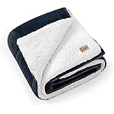 UGG Nita Throw Blanket Soft Reversible Plush Throw for Couch or Bed Cozy Fuzzy Warm Fluffy Blanket for Living Room or Cute Bedroom Decor Down Alternative Washable, 50-inch x 70-inch, Navy Blue
