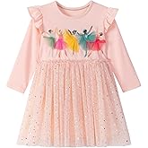 Toddler Girls' Long Sleeve Tutu Party Dress with Tulle Skirt for 2-7 Years Xmas Gift